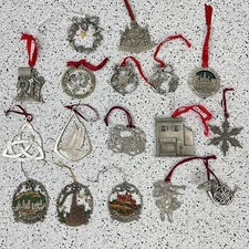 Christmas Tree Ornament Collection Pewter Metal Travel Souvenir Lot of 17