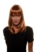 Women's Wig Medium Length Brown With Blonde Strands Fringe Smooth 45cm Women's Wig Medium Length Brown With Blonde Strands Fringe Smooth 45cm