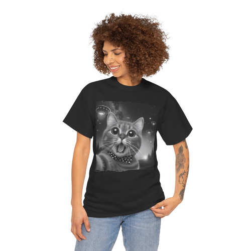 Funny Cat Selfie with UFOs Awesome Cat Lover Gift Unisex T-Shirt - 第 9/17 張圖片