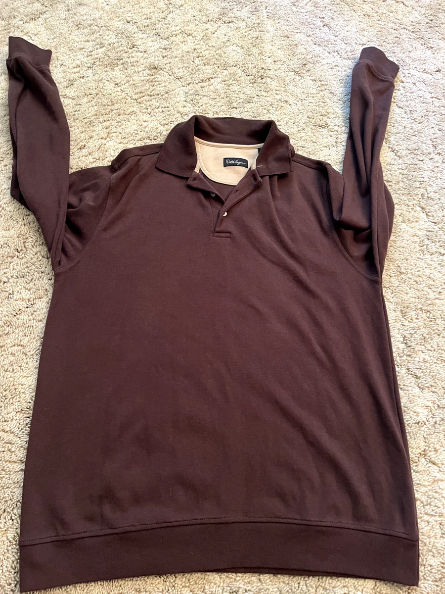 WALTER HAGEN Golf Men s Brown Long Sleeve Polo Pullover Size L 55 Cotton