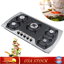 USA 5 Burners Gas Stove 35.4" Built-In Gas Cooktop Natural Gas Propane Stainless