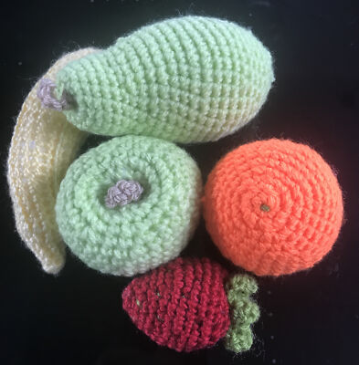Handgestrickte Früchte - 5 Artikel - Spielzeug Essen Tee Party