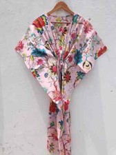 Women Cotton Peach Summer Sleepwear Beach Cover Floral Print Long Caftan Dress