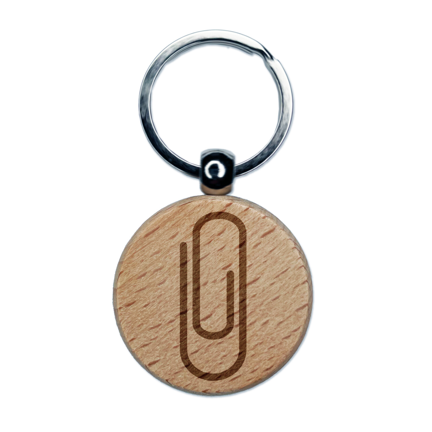 Paper Clip Symbol Engraved Wood Round Keychain Tag Charm