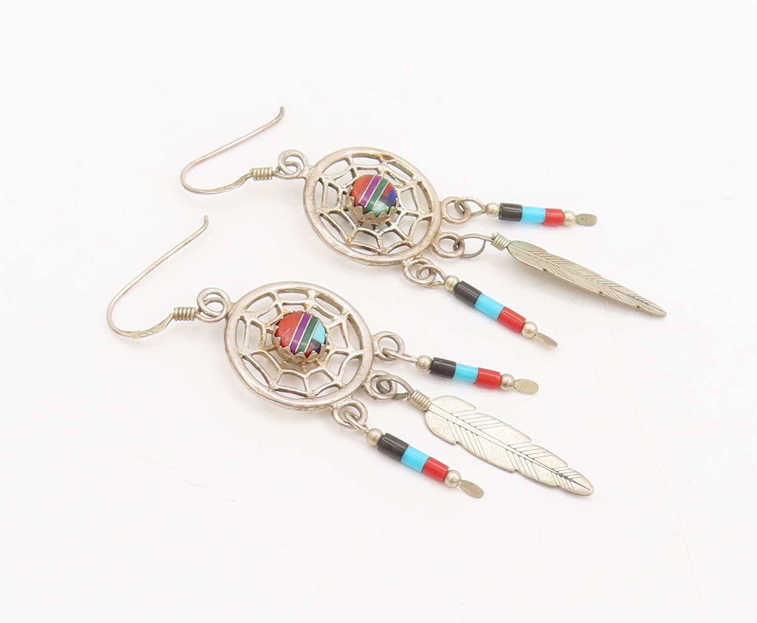 925 Silver  Vintage Solid Dangling MultiStones Dr… - image 2