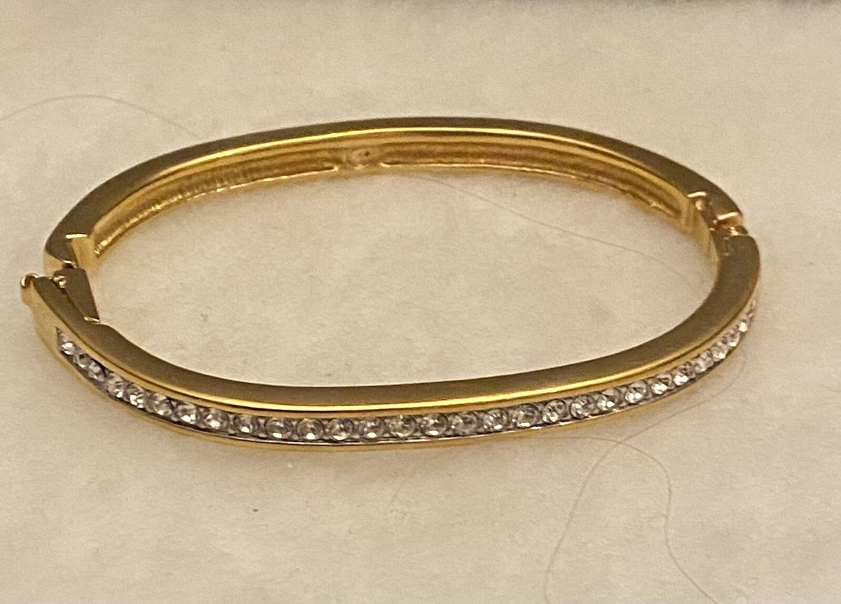 Swarovski Swan Signed Crystal Gold Plated Oval Hinged Bangle  Swan Signed Swarovski Hinged Bangle Bracelet‎ Gold Black Crystal main image 0