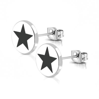 BlackAmazement, set di 2 orecchini in acciaio inossidabile 316L, a forma di stella, in argento, nero, oro rosa, da uomo e da donna e Acciaio inossidabile, colore: argento