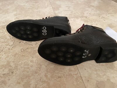 Boemos Black Leather Hiking Lace Up Boots Italy shearling lining