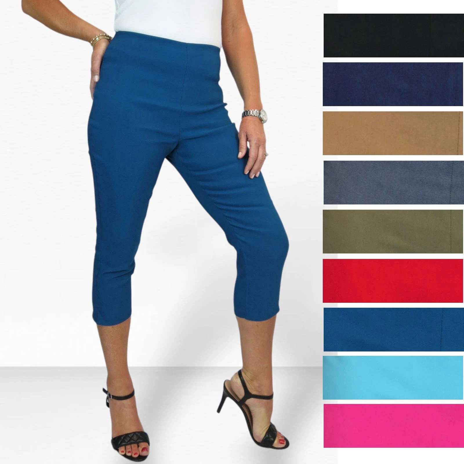 Ladies Pull On Cropped Trousers with Elasticated Waist Pants Summer Capris 8-20
Opens in a new windo