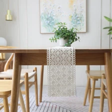 White Crochet Lace Hollow Table Runner Wedding Party Table Cloth Cover Tablewear