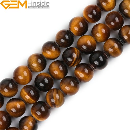 Cuentas redondas de agujero grande de piedras preciosas de ojo de tigre amarillo natural para hacer joyas de 15" - Imagen 14 de 41