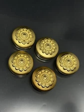 Vintage Ornate GoldTone Floral Embossed Round Set Of Five (5) Button Covers