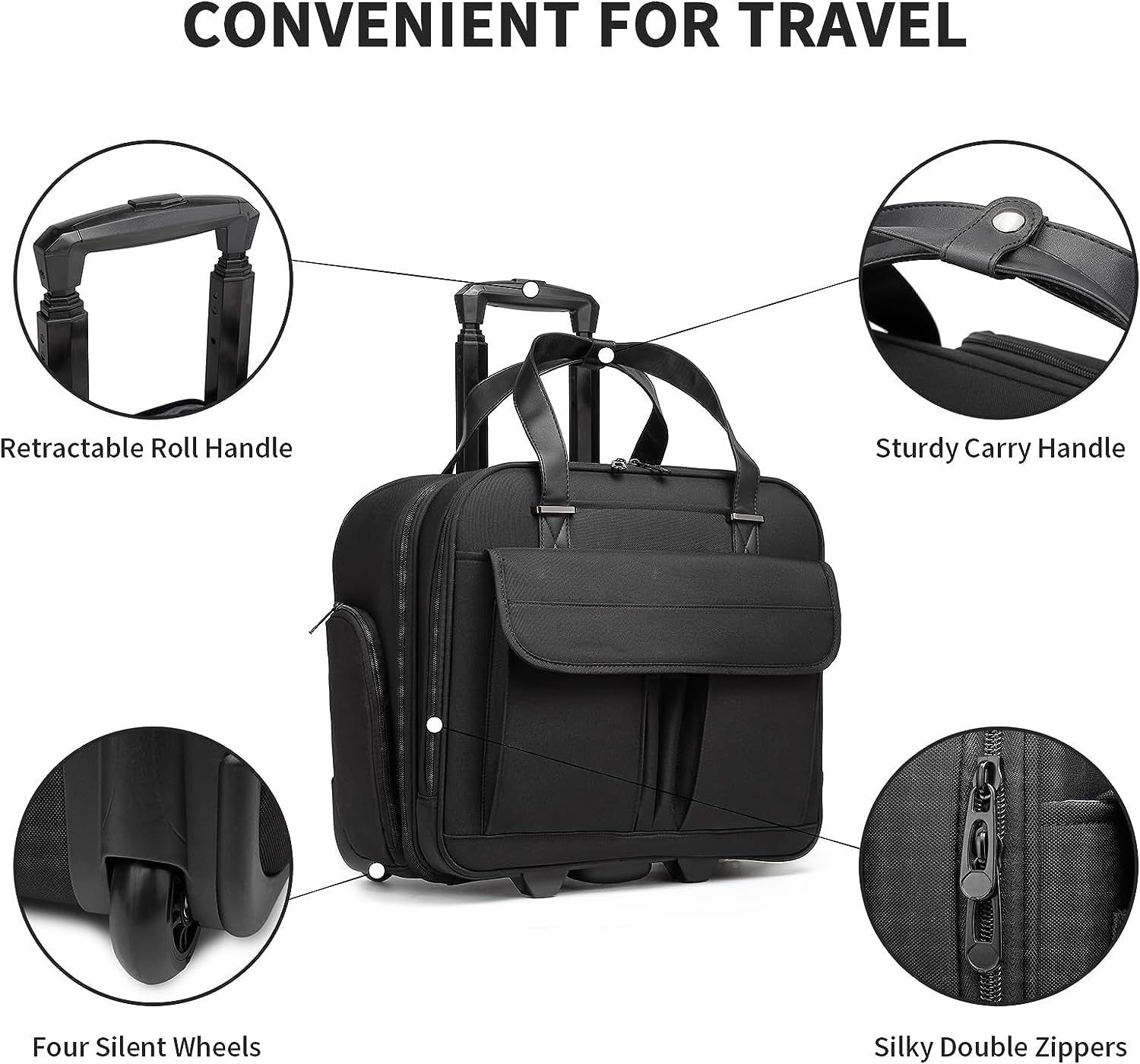 Rolling Laptop Bag,17.3 Inch Bag with Wheels Black 313057366389 eBay