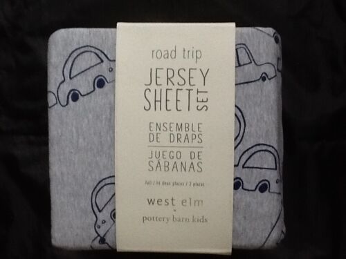 WEST ELM/POTTERY BARN KIDS ROAD TRIP CARS  JERSEY SHEET SET FULL GRAY NEW - Picture 1 of 2