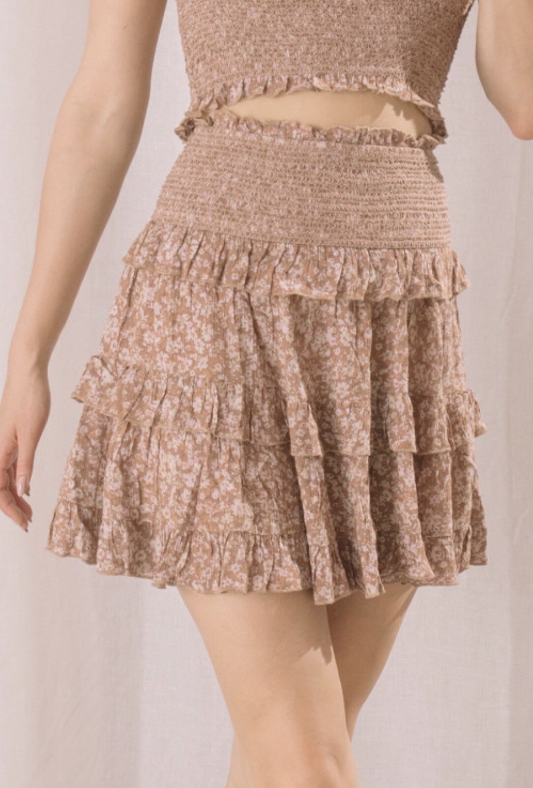 NEW 🌸 STORIA FLORAL MAUVE PRINTED SMOCKED RUFFLE SKIRT M S 4 6 *CUTE w/ BOOTS
