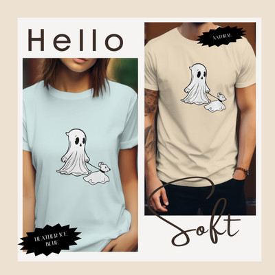 Ghost and Dog Print T-Shirt Unisex Casual Tee, Soft Comfortable Graphic Top