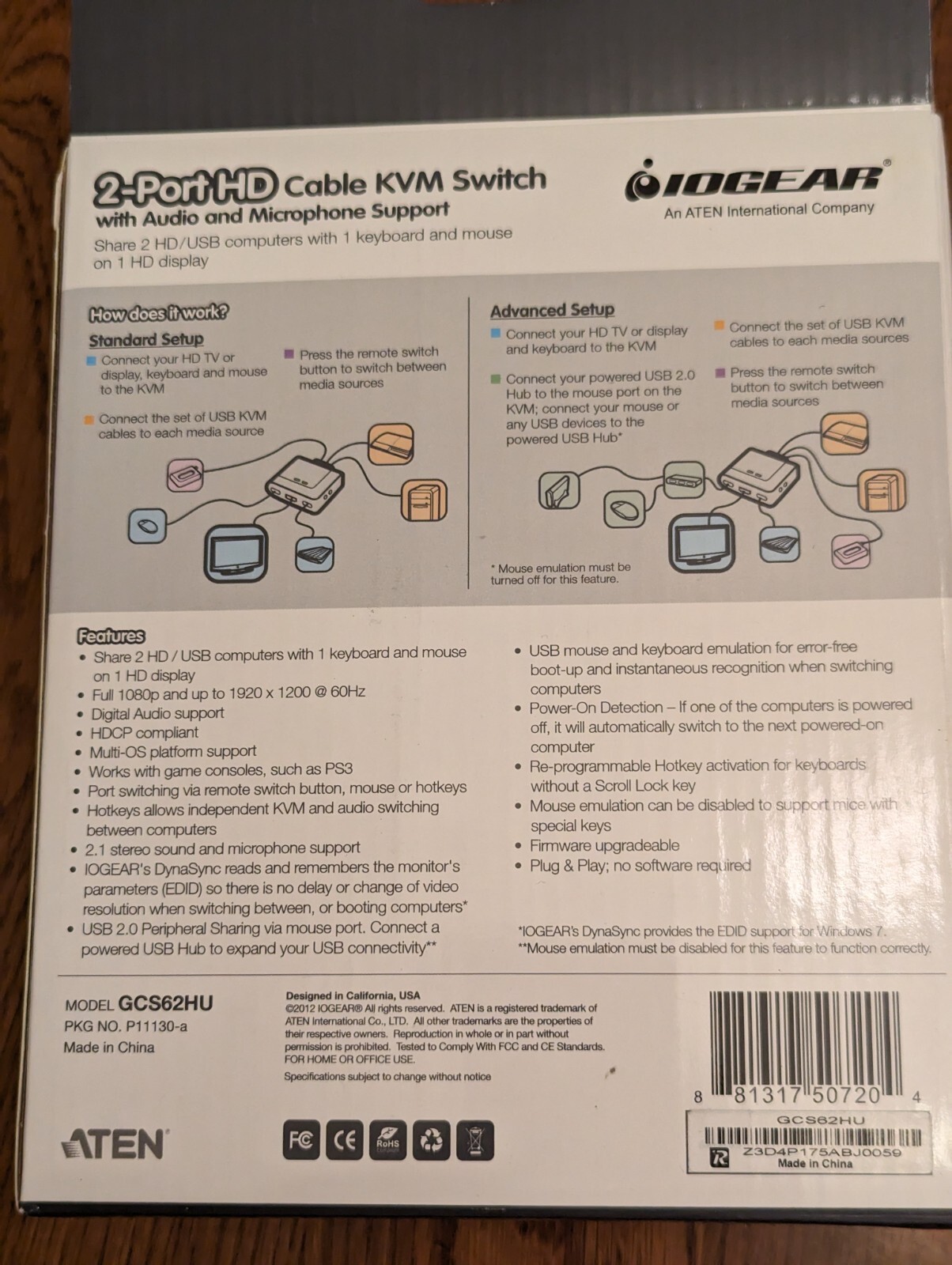 IOGEAR 2-Port HD Cable KVM Switch - Black - GCS62HU