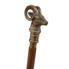 Vintage Antique Walking Cane Wooden Walking Stick Brass Handle goat Handle Stick