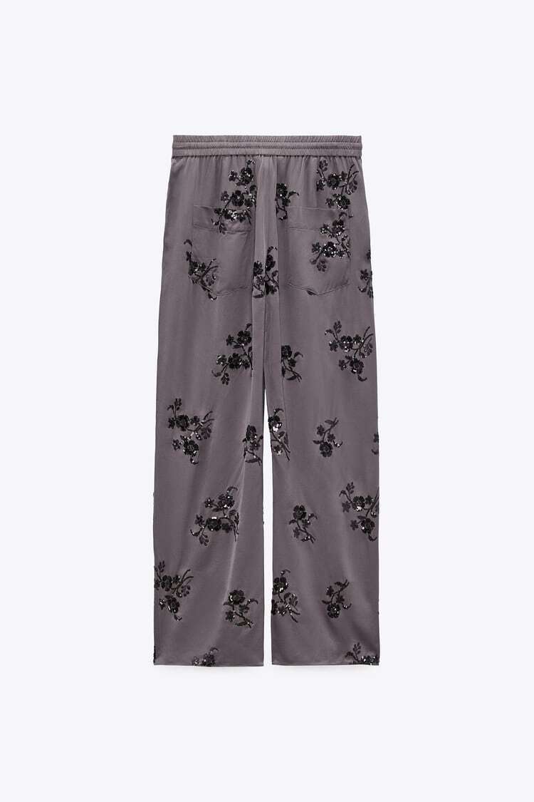 NEW ZARA BLACK EMBROIDERED TROUSERS WITH SEQUINS 2731/291 PANTALÓN  LENTEJUELAS