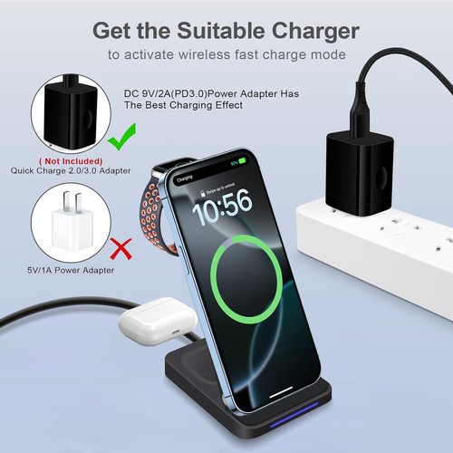 3in1 Magnetic Wireless Charger Foldable Charging Station For Apple Watch iPhone - Photo 4 sur 24