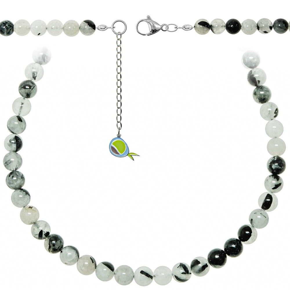 Collier quartz et tourmaline noire perles rondes d'exception