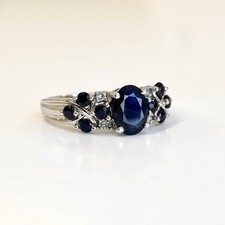 Diamond & Sapphire 9ct Gold Ring Cluster Hallmarked 375 White Gold - Size L