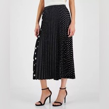 Vintage Black  White Pleated Polka Dot Abstract Retro Pinup Skirt Size 12
