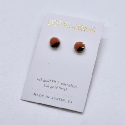 Zoë Comings Porcelain Round Tiny Pebble Stud Earrings (Pink/Gold)