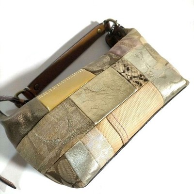 Accessory Pouch COACH Signature Patchwork Leather Canvas Wristlet
