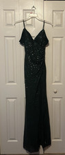 Ladivine by Cinderella Divine Black Sequin Gown Maxi Dress V Neck Strappy S
