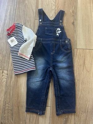 Absorba Paris Denim Overalls for Kids with Striped T Shirt Size 24 Months NWT 2T