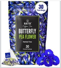 BLUE TEA Butterfly Pea Flower 30 Tea Bags Antioxidant Caffeine Free Detox Herbal