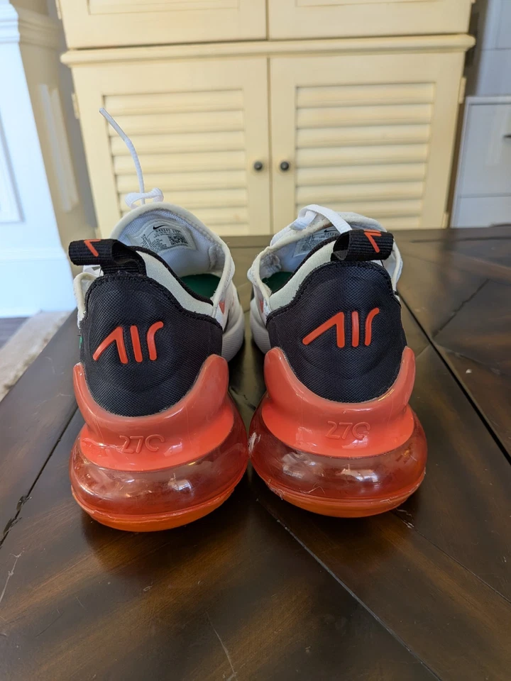  Nike Air Max 270 GS tamanho 7Y/feminino 8.5 branco/laranja relvado 943345-107 - Imagem 4 de 4