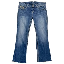 Vigoss The Chelsea Boot Low Rise Jeans Embroidered Pocket Blue Women's 11/12