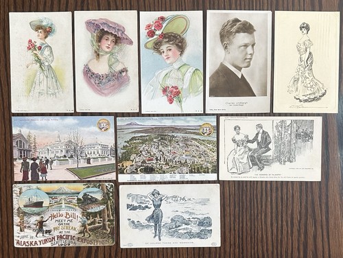 Antique Collectible Ten (10) Postcard Lot. Lindbergh, Artist Signed, Expo+