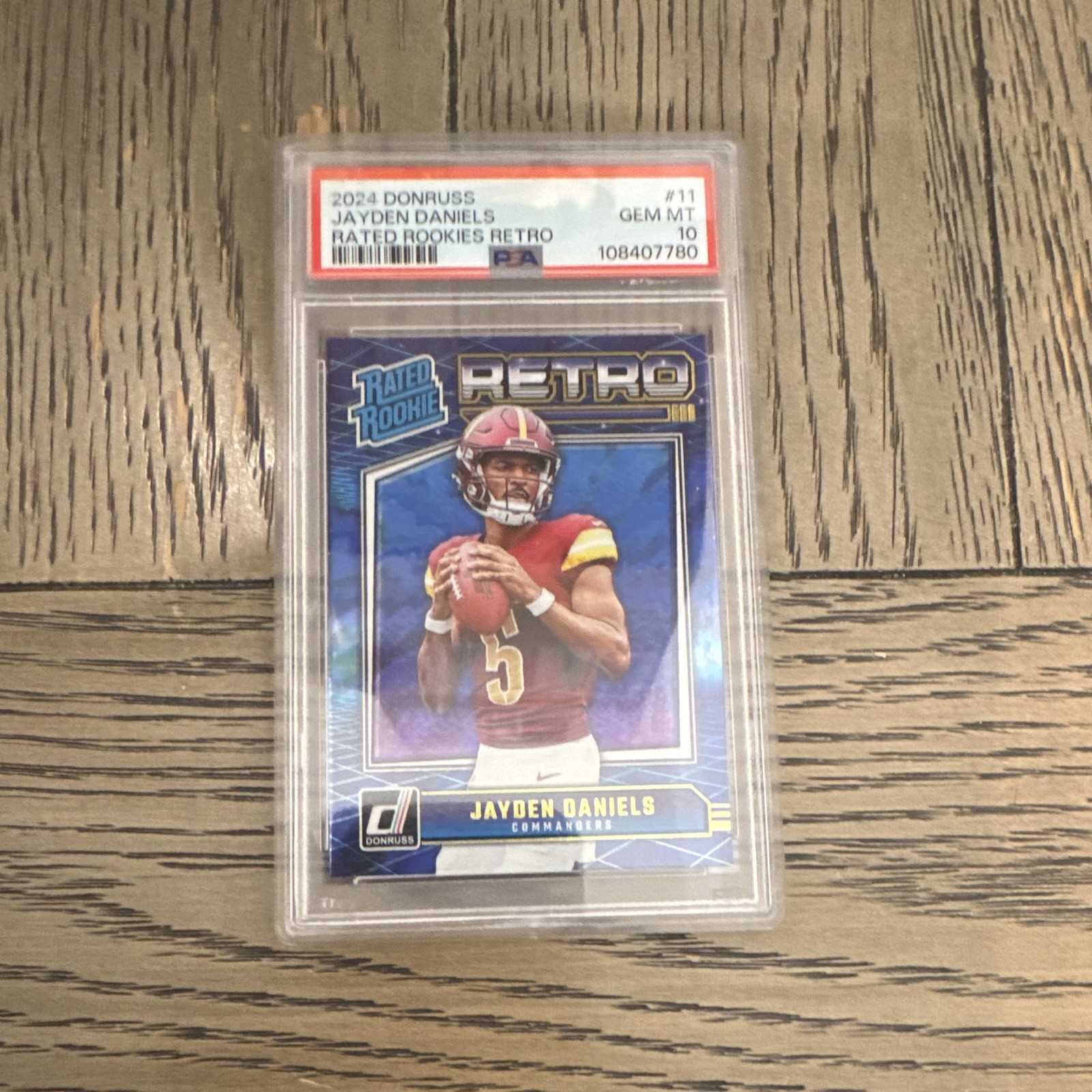 Panini 2024 Donruss Jayden Daniels Rated Rookie Retro RC #11 PSA 10 Comm view 1