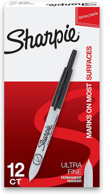 Retractable Permanent Markers, Ultra Fine Point, Black, 12 Count
