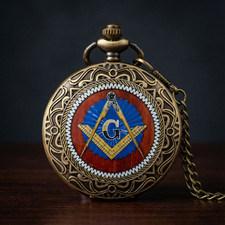 Ornate Masonic Square  Compasses Antique Bronze Pocket Watch
