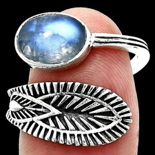 Adjustable - Rainbow Moonstone 925 Sterling Silver Ring s.8 Jewelry R-1116