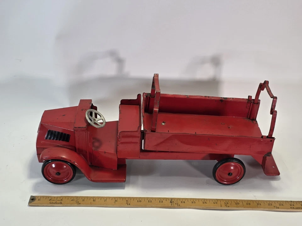 Antique Steelcraft Mack Pressed Steel "City Fire Dept" Toy Fire Truck 1920s Red - Image 3 of 4