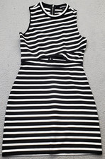 Express Bodycon Dress Womens 4 Black White Striped Cutout Sleeveless Back Zip