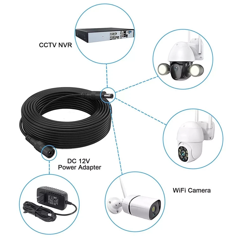 16ft DC Power Extension Cable 5.5mm x 2.1mm Male Female Cord 20AWG 12V 24V 10A - Image 3 of 4