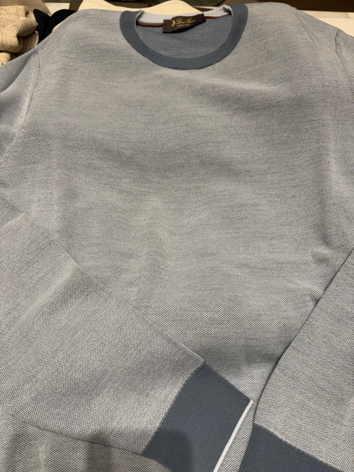 **Loro Piana Hombre Cuello Redondo Contraste Suéter Lana Cachemira Nuevo Talla 50 Como Nuevo Wow* Foto 3 de 4