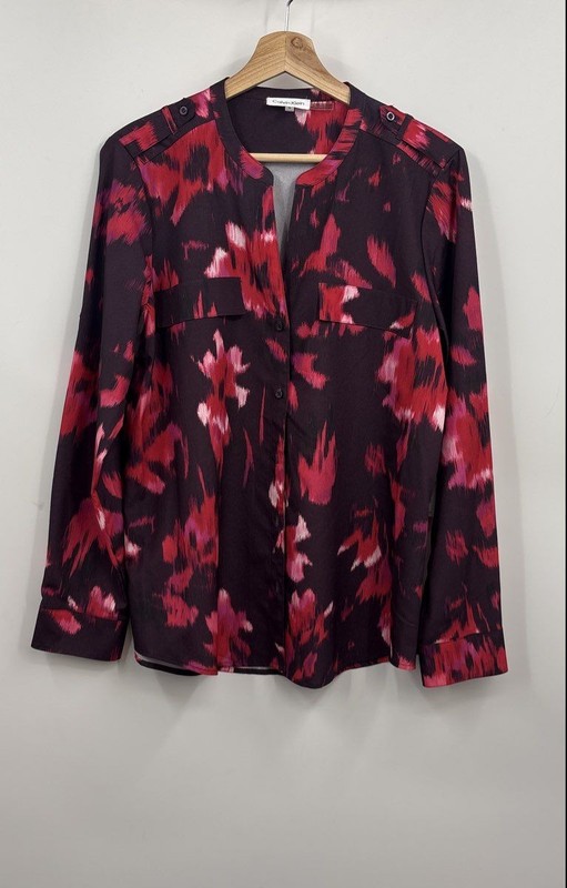 NWT Calvin Klein Women's Multicolor Floral Button Front Blouse Top Size L