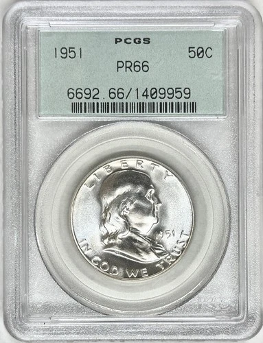 1951 PROOF FRANKLIN HALF DOLLAR PCGS PF66 OLD GREEN HOLDER OGH