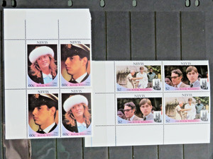 Nevis 1986 #498-499 Blocks of four MNH Royal Wedding Andrew & Sarah Ferguson