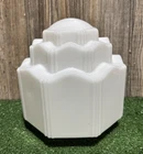 Vtg ART DECO Milk Glass Skyscraper Ceiling Lamp Light Shade Fixture w/ Bracket