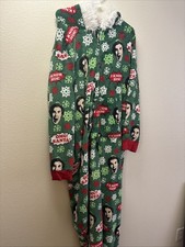 Buddy the ELF  Green One Piece Furry Hooded Fleece Pajamas Sz Large Christmas