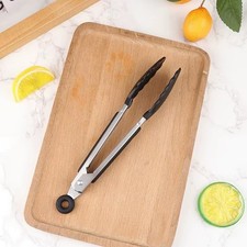 Image of Premium Silicone Kitchen Tongs Heat Resistant Cooking BBQ Stainless Steel Handle