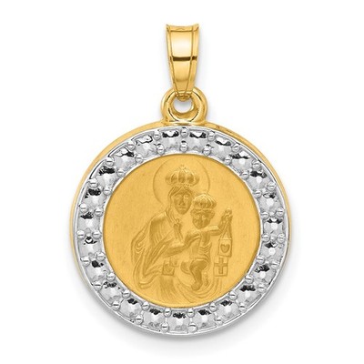 14k Yellow Gold and White Rhodium Hollow Our Lady of Mt Carmel Medal Mother Gift